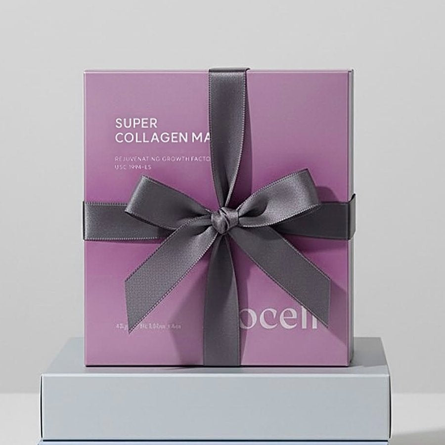 Arocell Super Collagen Mask box tied with a grey satin ribbon